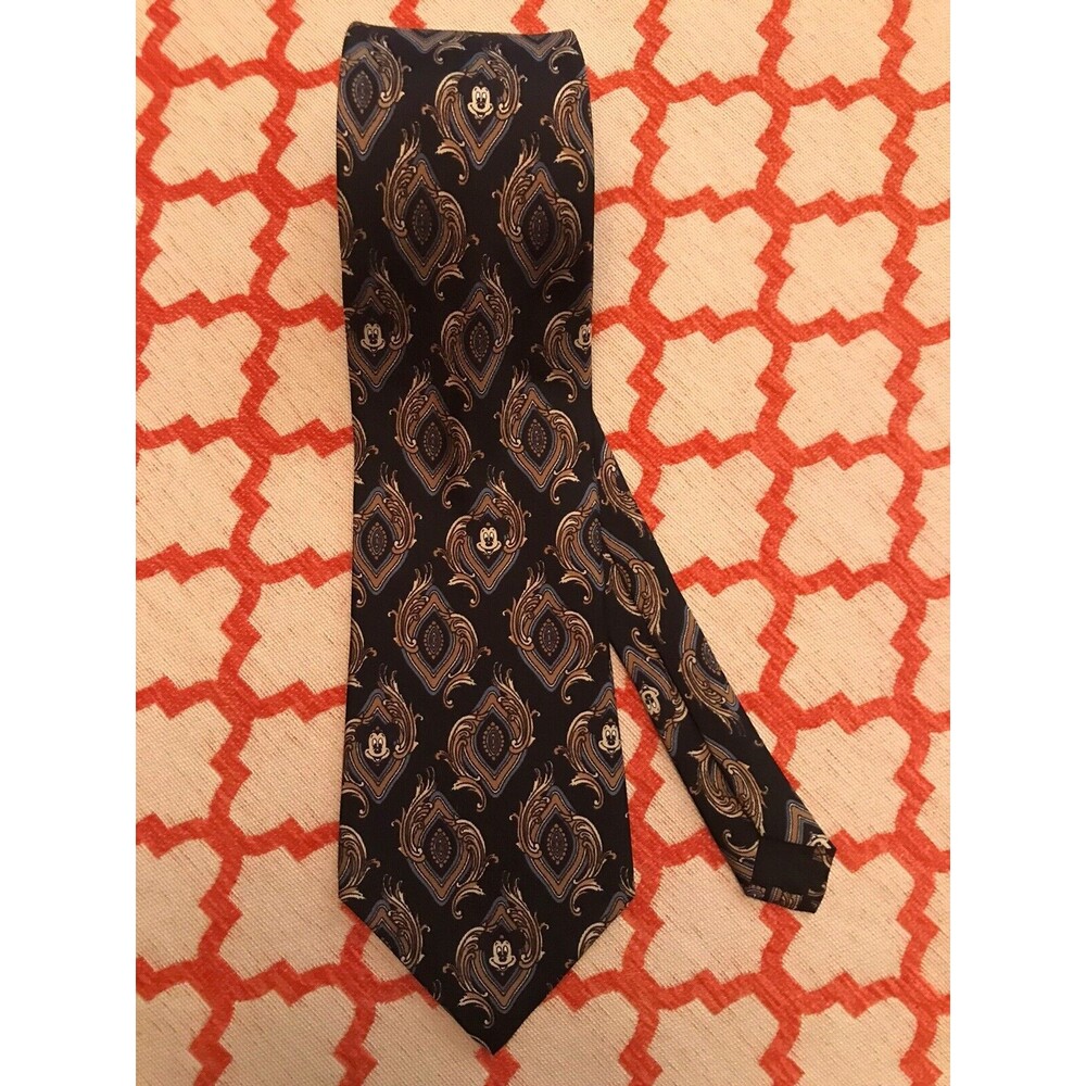 Disney Mickey Mouse Necktie Silk  Tie WDC Walt Disney Company Black Tan